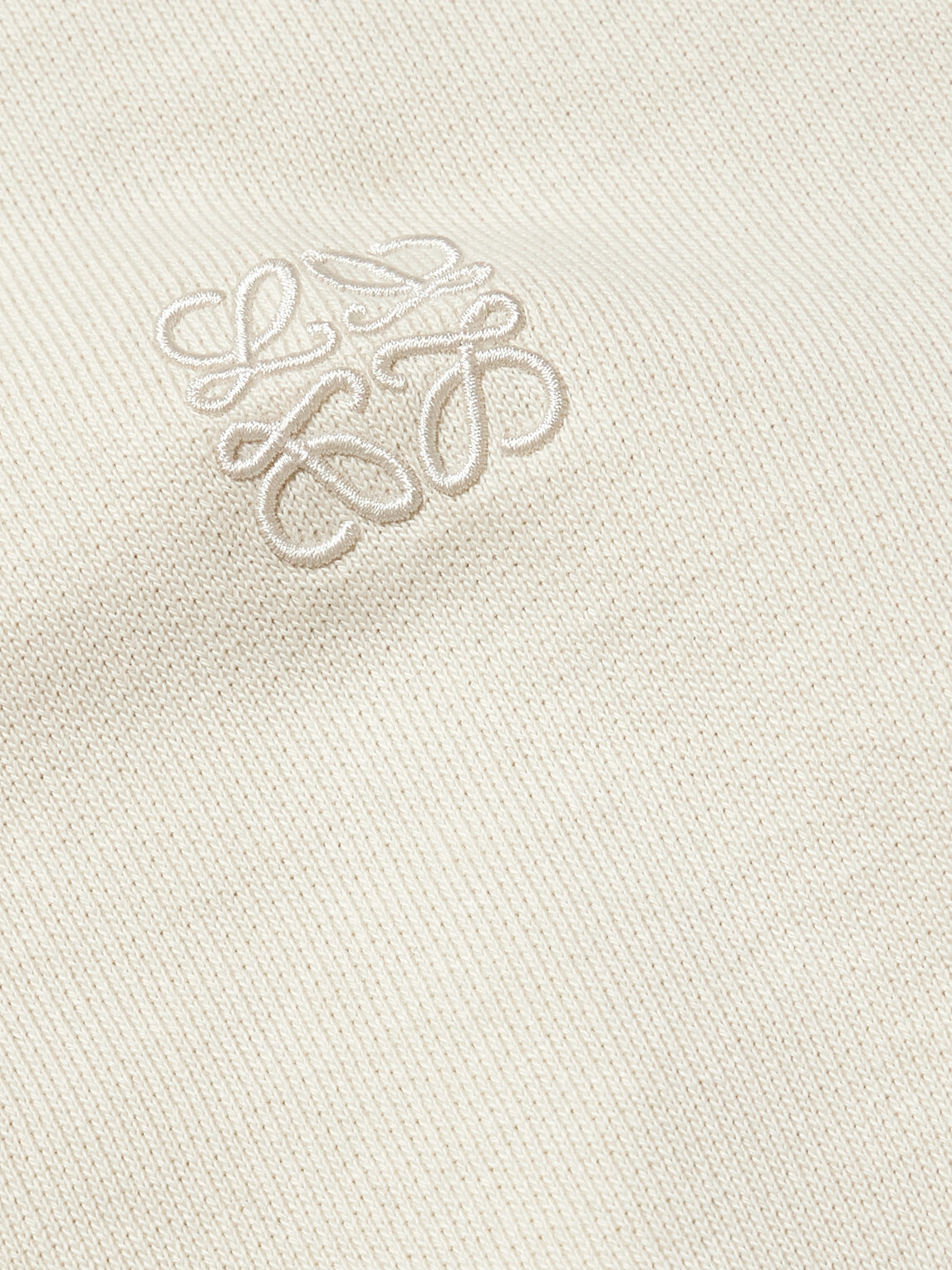 LOEWE - Logo-Embroidered Leather-Trimmed Cotton-Jersey Hoodie - Neutrals