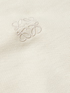 LOEWE - Logo-Embroidered Leather-Trimmed Cotton-Jersey Hoodie - Neutrals