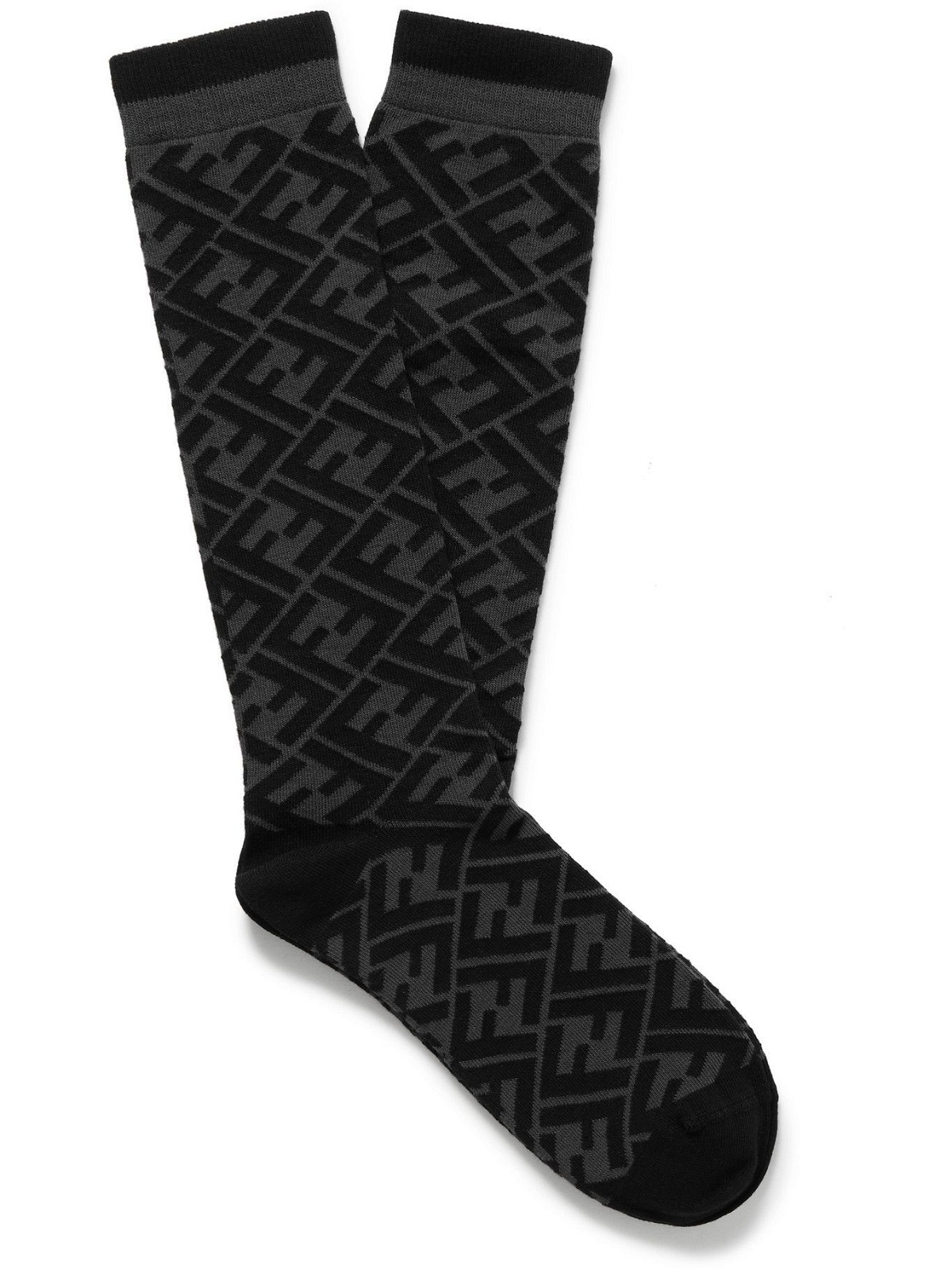 Photo: Fendi - Logo-Jacquard Cotton-Blend Socks - Black