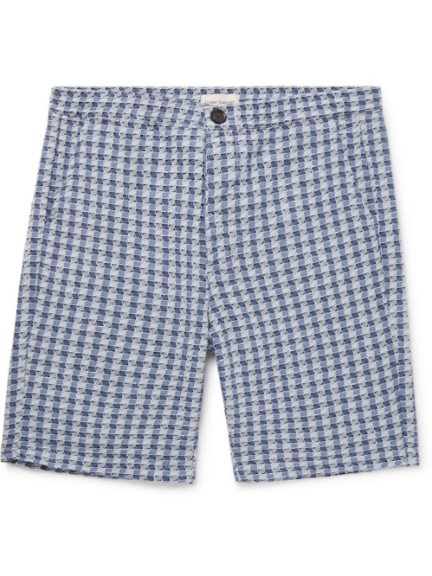 Photo: OLIVER SPENCER - Cotton-Seersucker Drawstring Shorts - Blue