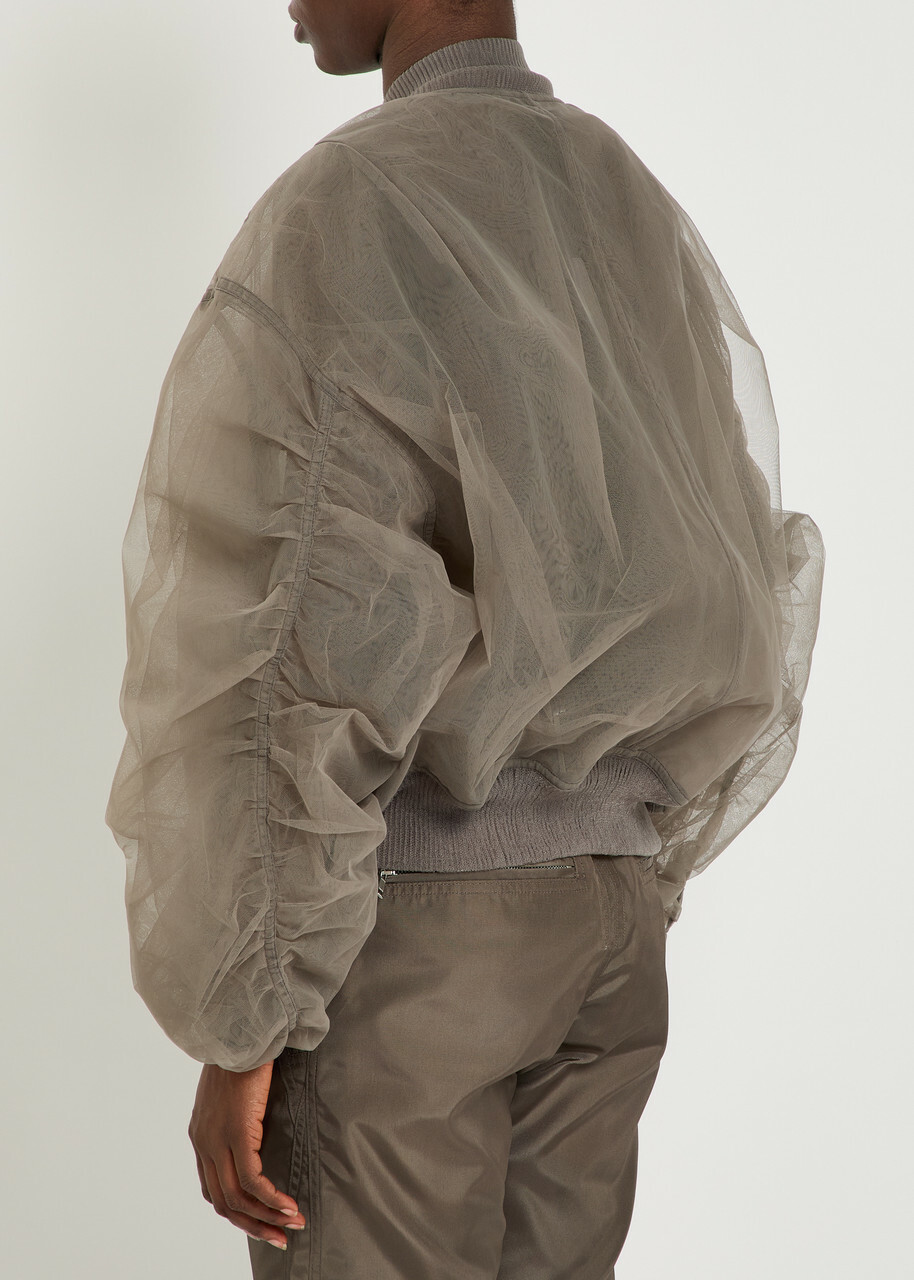 Rick Owens Secchia Flight Printed Tulle Bomber Jacket Grey
