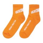 Heron Preston Orange and White Logo Socks