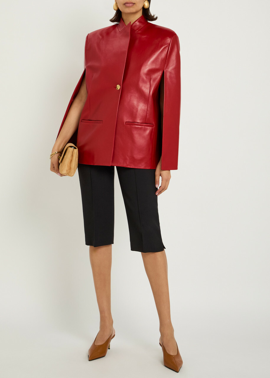 Khaite Dolso Open-sleeve Leather Jacket Red