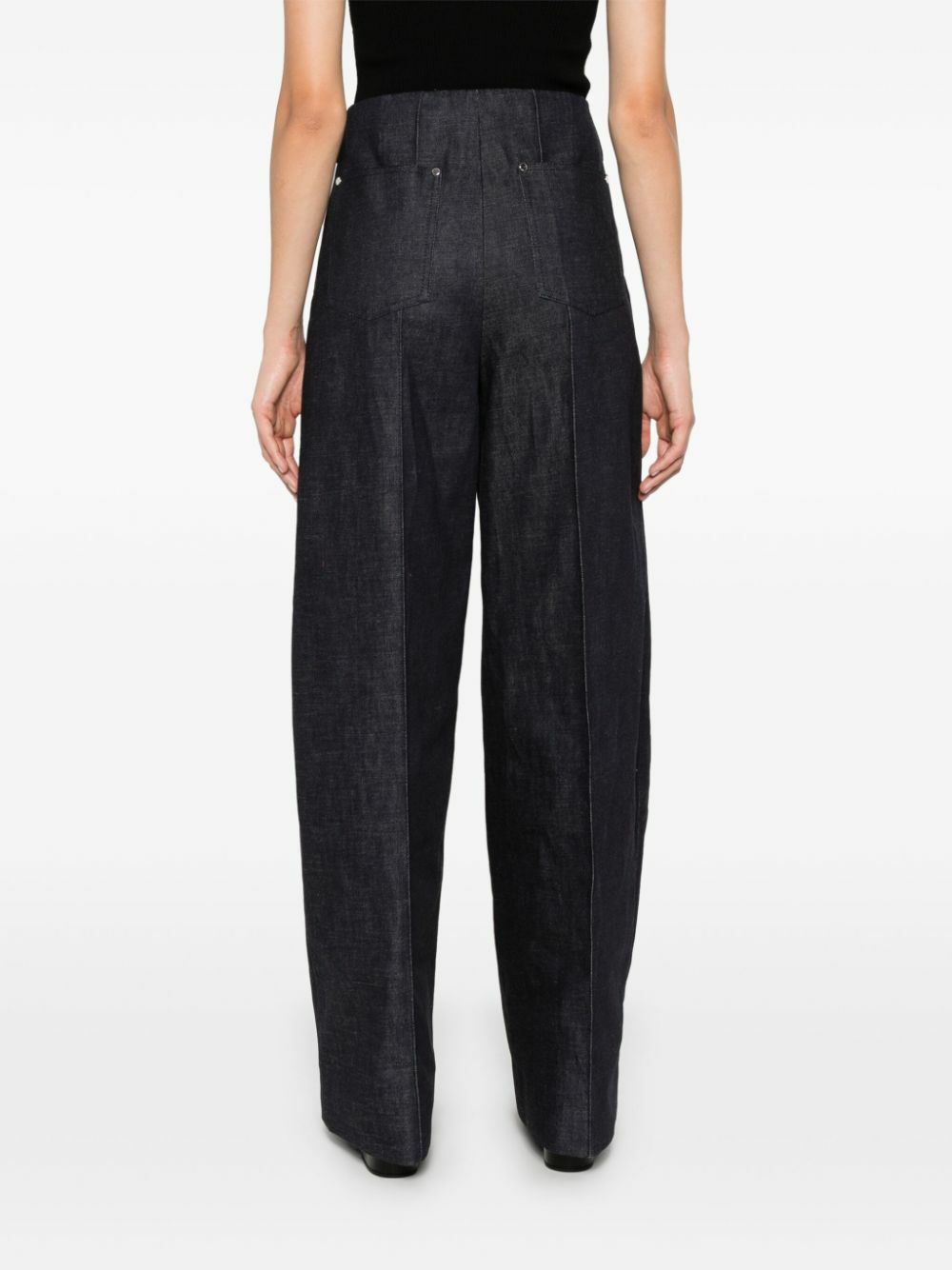 Peter Do Blue Pintucked Wide-Leg Jeans