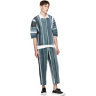 Homme Plisse Issey Miyake Grey and Blue Striped T-Shirt