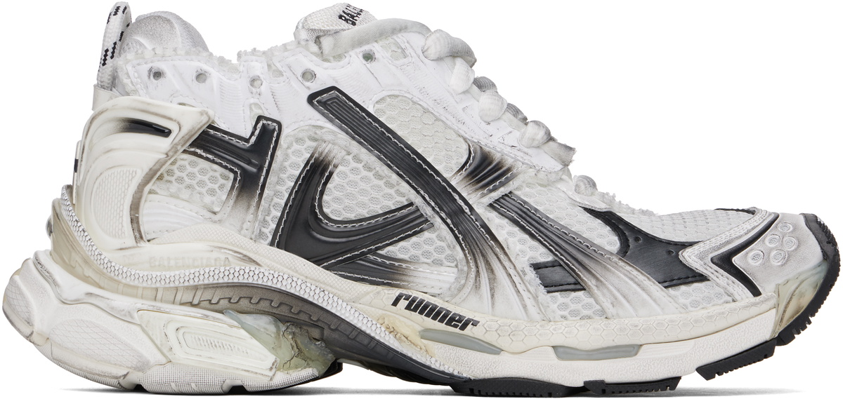 【BALENCIAGA】ホワイト&ブラック Runner Gradient スニーカー Balenciaga White & Black Runner Gradient Sneakers Balenciaga