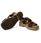 Gucci - Suede-Trimmed Logo-Embroidered Velvet Sandals - Men - Dark brown