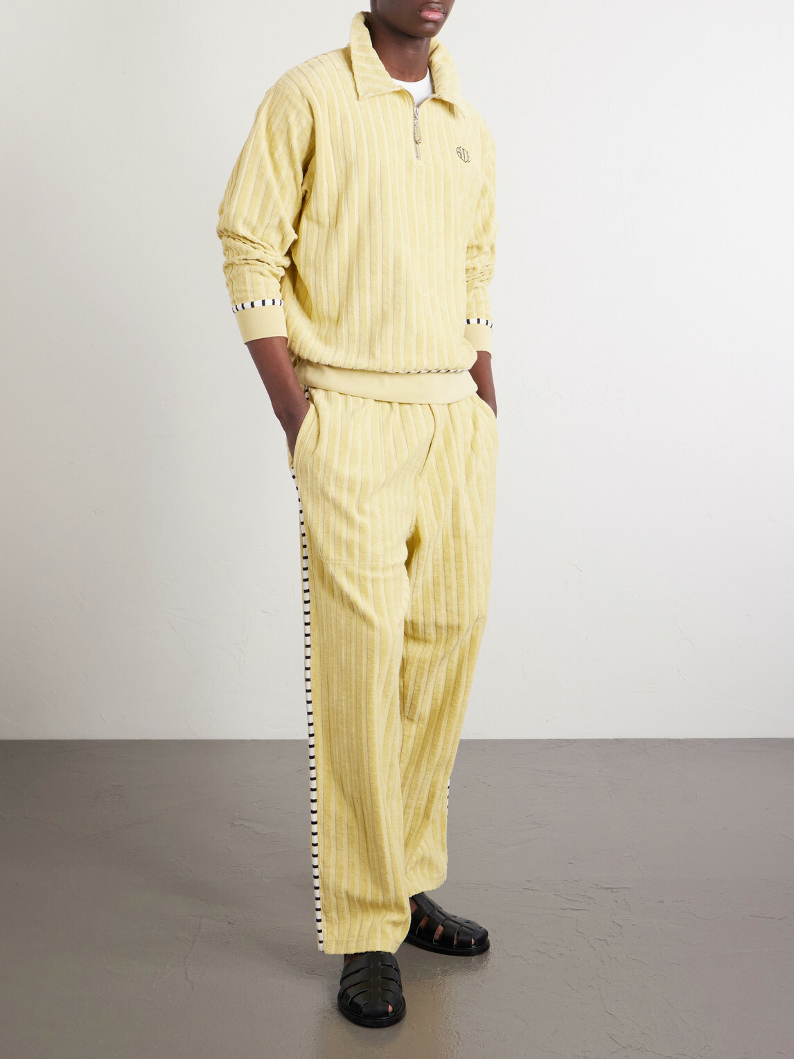 BODE - Croquet Ground Logo-Embroidered Cotton-Terry Sweatpants - Yellow