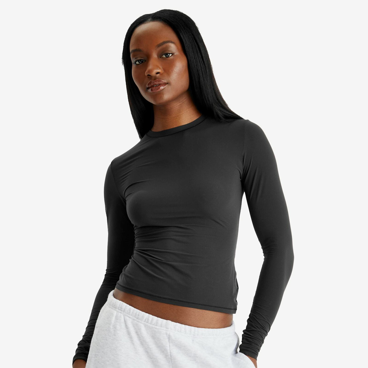 SKIMS Women's Fits Everybody Long Sleeve T-Shirt in Onyx SKIMS