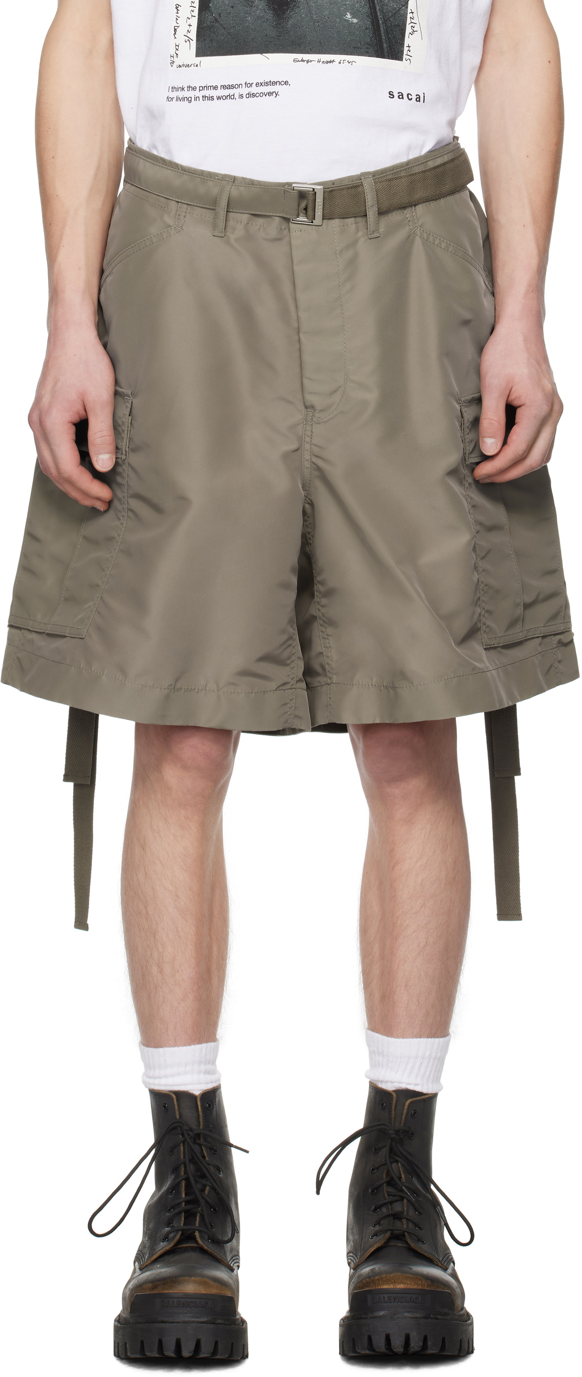 sacai Taupe Nylon Twill Shorts Sacai
