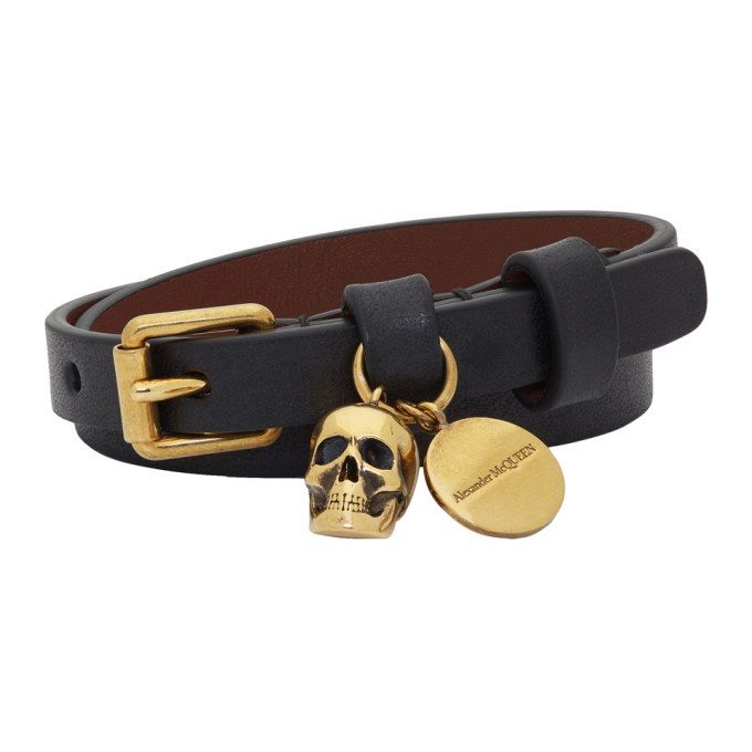 Photo: Alexander McQueen Black and Gold Skull Double-Wrap Bracelet