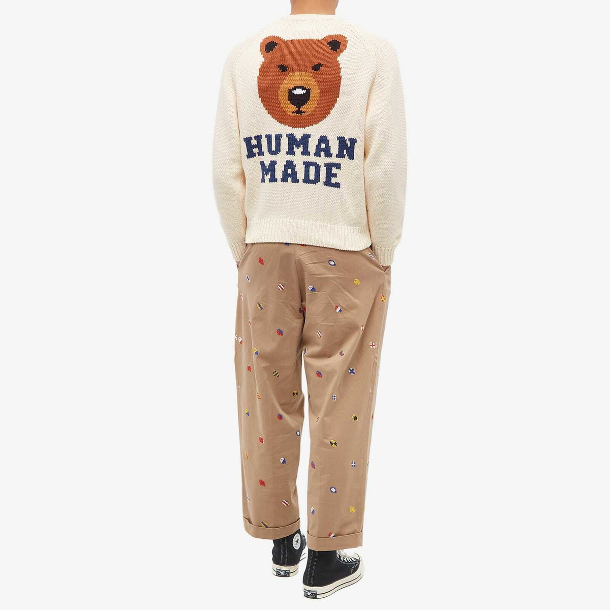 Human Made Men's Bear Raglan Knit Sweater in White Human Made