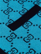 GUCCI - Logo-Jacquard Wool and Cotton-Blend Cardigan - Blue