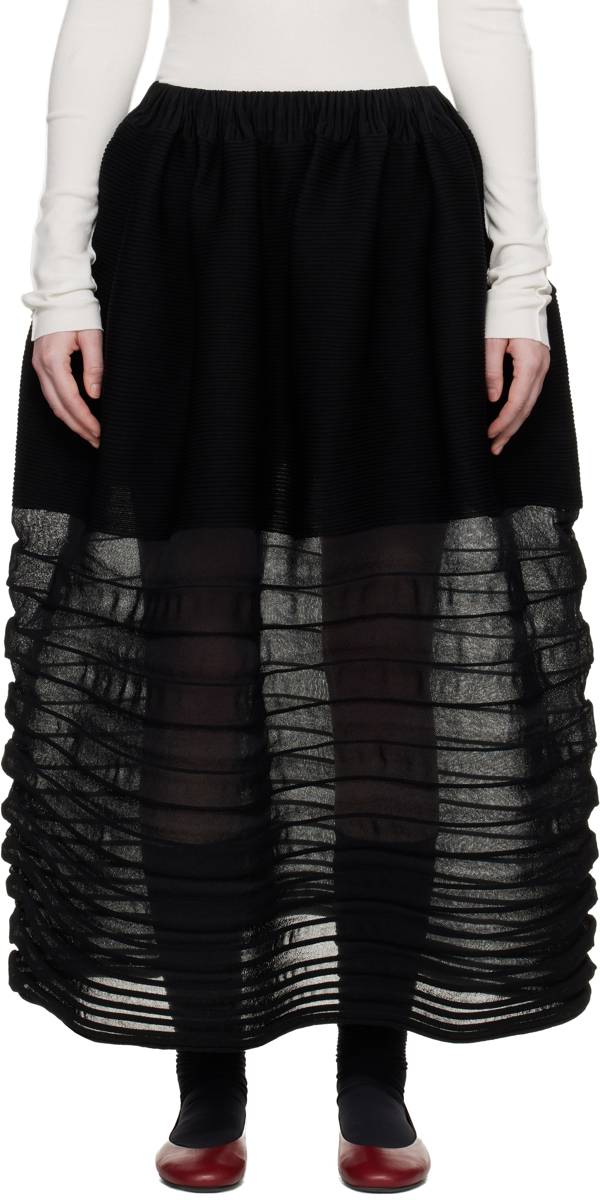 ISSEY MIYAKE Black December Moving Knit Midi Skirt