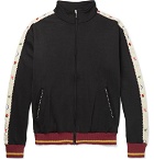 KAPITAL - Embroidered Velvet-Trimmed Cotton-Blend Jersey Track Top - Men - Black