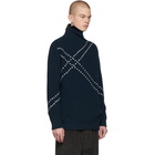 Raf Simons Navy and White Single Turtleneck