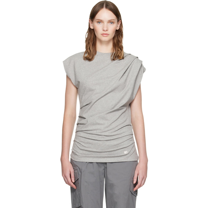 Photo: GANNI Gray Draped Jersey T-shirt