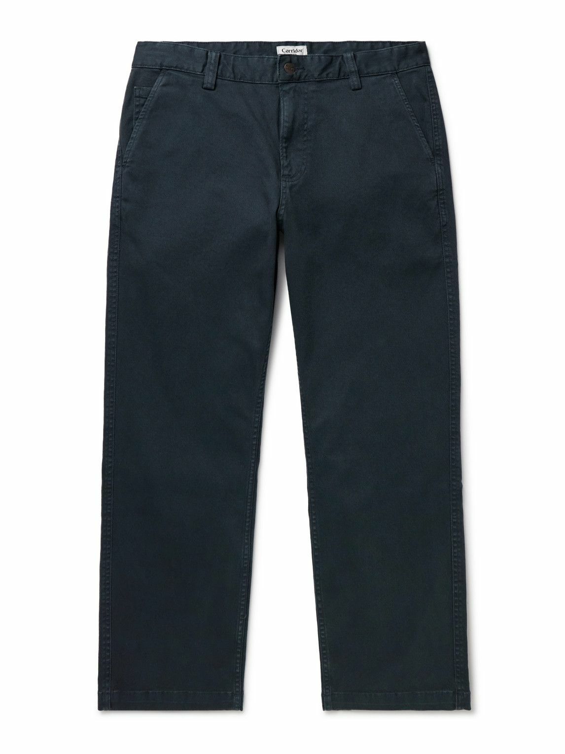 Corridor - Straight-Leg Garment-Dyed Stretch-Cotton Twill Trousers - Blue