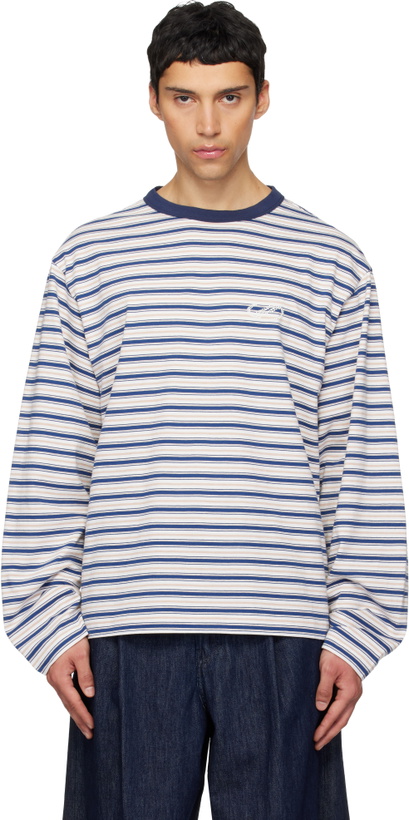 Photo: We11done White & Blue We11done Stripe Long-Sleeve T-shirt