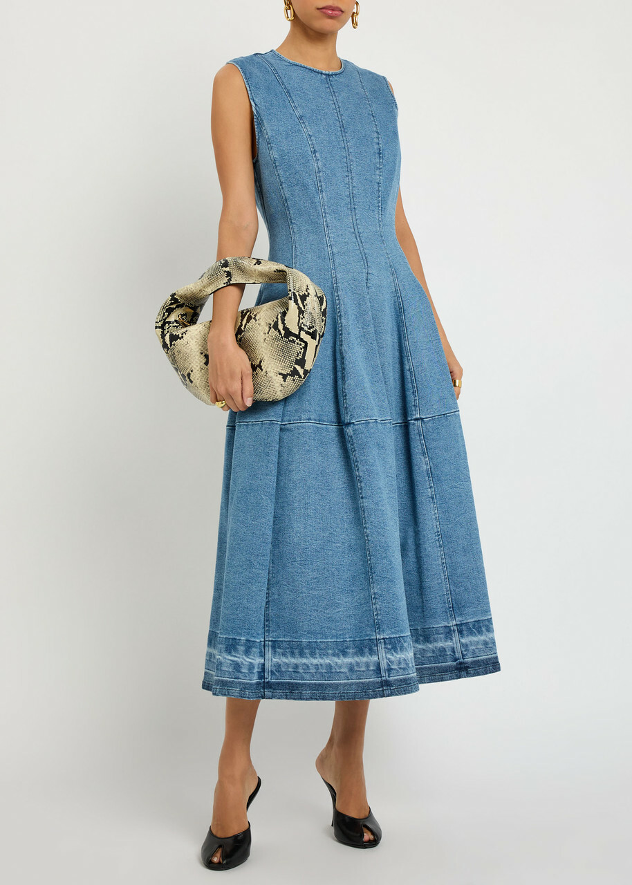 Simkhai Bowen Panelled Stretch-denim Midi Dress Blue