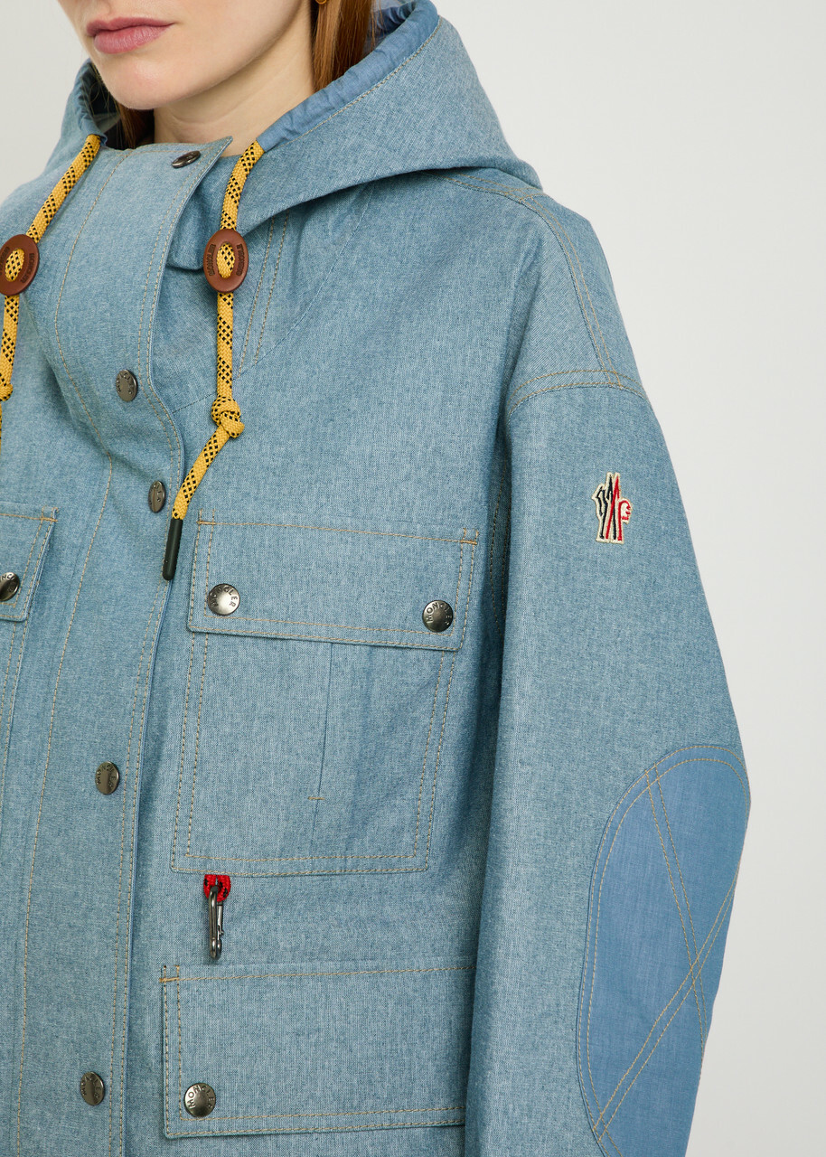 Moncler Beziers Waterproof Hooded Denim Jacket Mid Blu