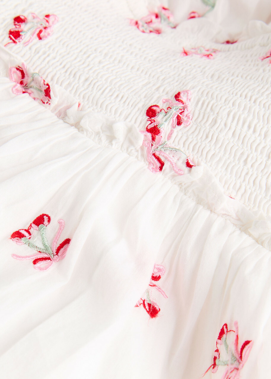Loveshackfancy Soira Embroidered Cotton Mini Dress White And Pink