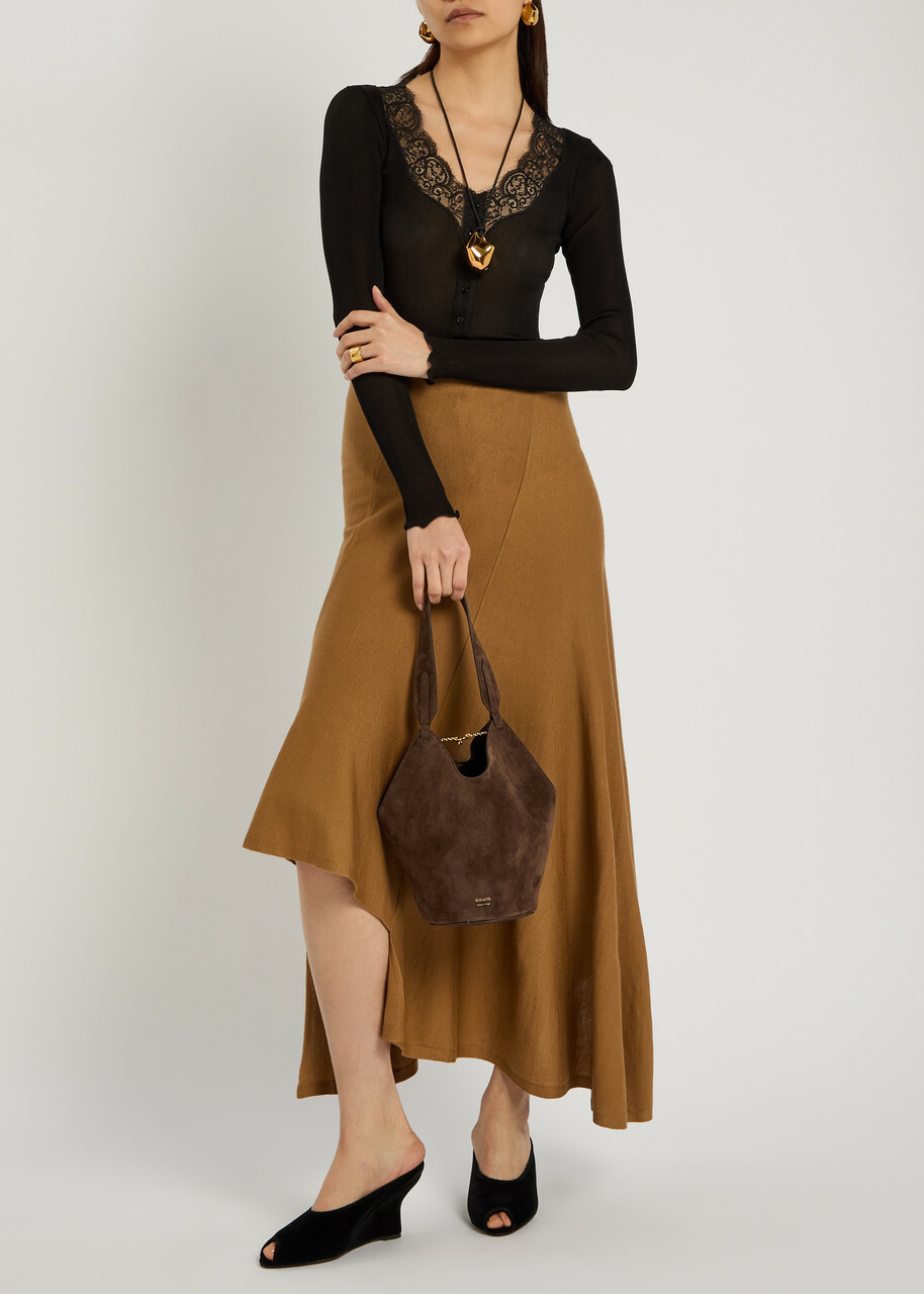 Khaite Lotus Mini Suede Tote bag - Dark Brown - One Size