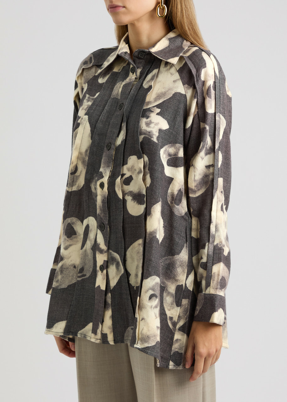 Lovebirds Midnight Bloom Pintuck Wool Shirt Black