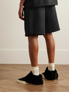 Fear of God - Wide-Leg Logo-Appliquéd Cotton-Jersey Drawstring Shorts - Black