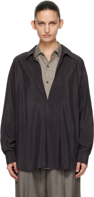 Photo: ssstein Brown Silk Nylon Skipper Shirt