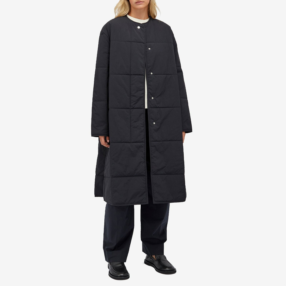 Studio Nicholson Women's Collarless Padded Coat in Darkest Navy