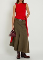 Ganni Belted Wool Midi Skirt Brown