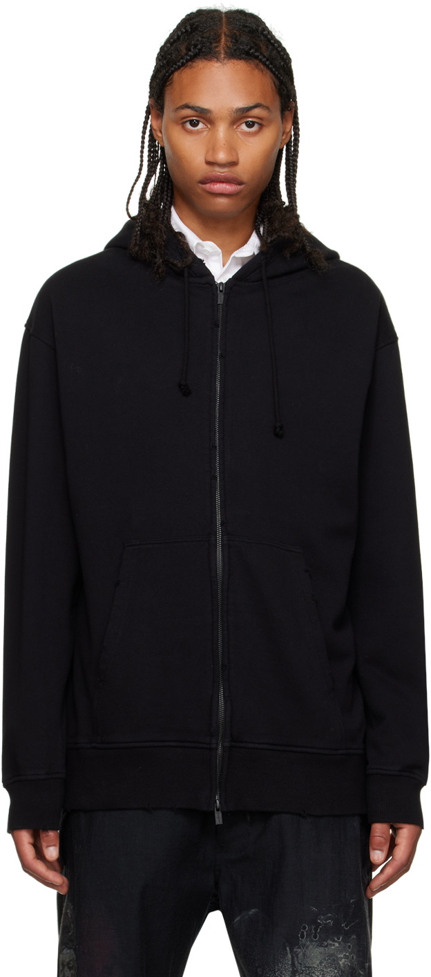 Yohji Yamamoto Black Distressed Hoodie Yohji Yamamoto