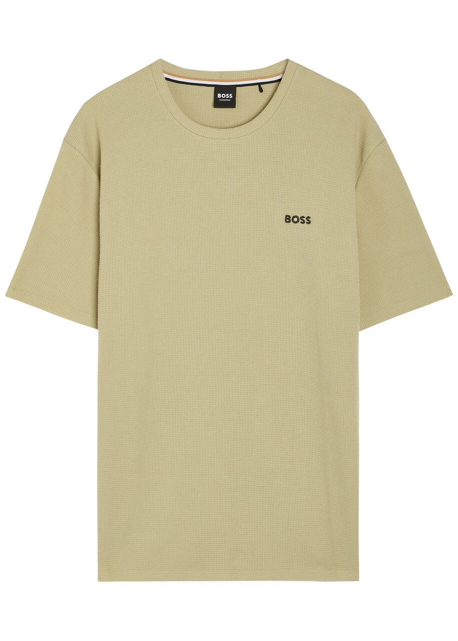 Boss Logo-embroidered Waffle T-shirt Green
