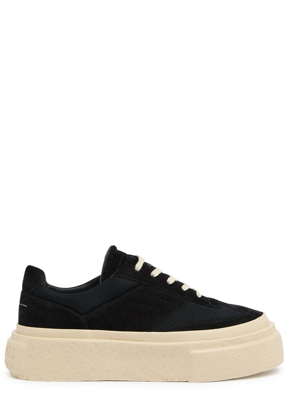 Photo: MM6 BY Maison Margiela Gambetta Panelled Suede Flatform Sneakers Black