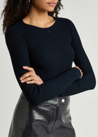 Courrèges Logo-appliquéd Ribbed-knit top Navy