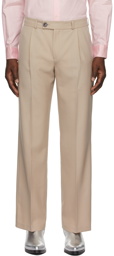 Ernest W. Baker Beige Wool Pleated Straight-Leg Trousers