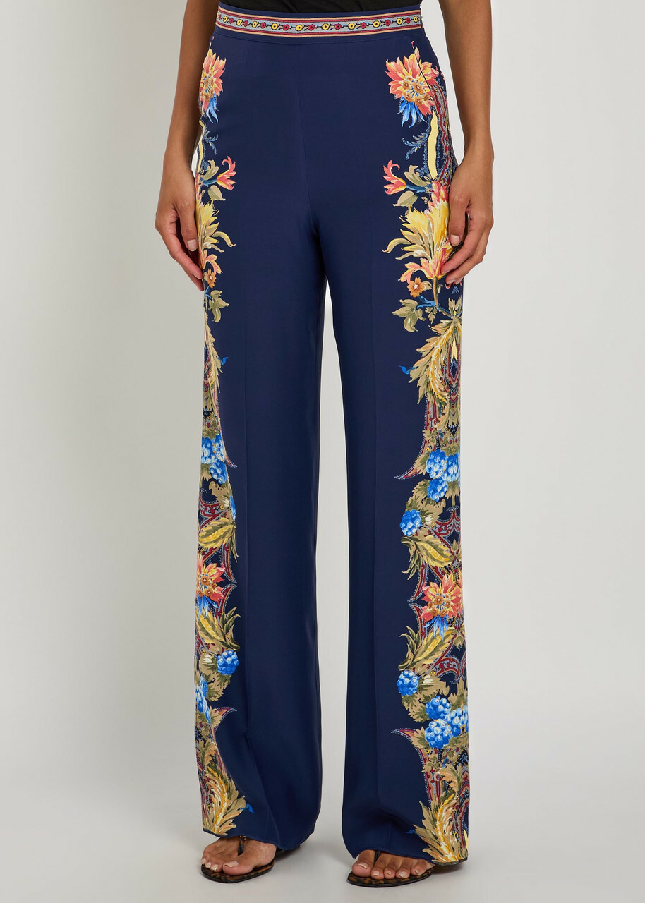 Etro Printed Straight-leg Silk Trousers Denim