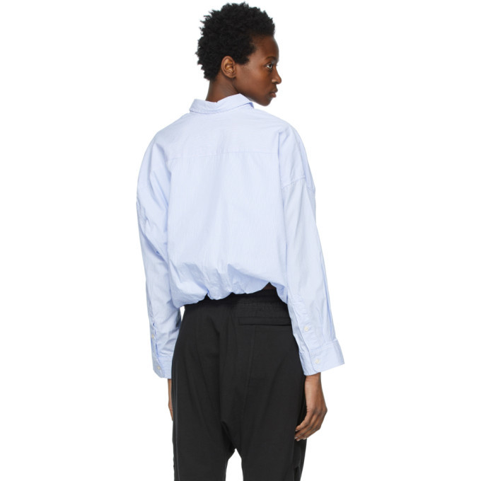 R13 White and Blue Gathered Hem Shirt R13