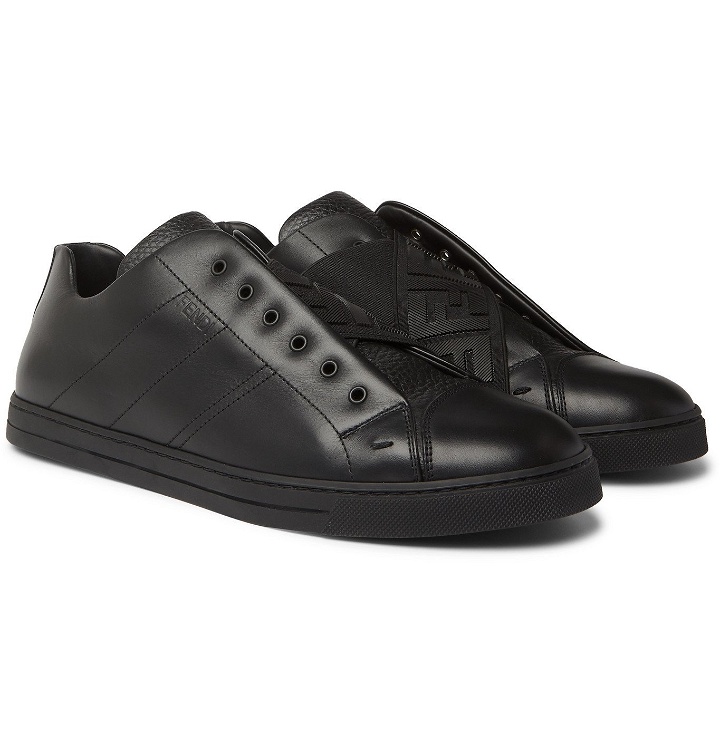Photo: Fendi - Smooth and Full-Grain Leather Slip-On Sneakers - Black