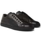 Fendi - Smooth and Full-Grain Leather Slip-On Sneakers - Black
