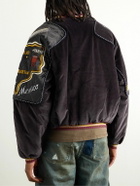 KAPITAL - Embroidered Quilted Shell-Trimmed Cotton-Velvet Bomber Jacket - Black