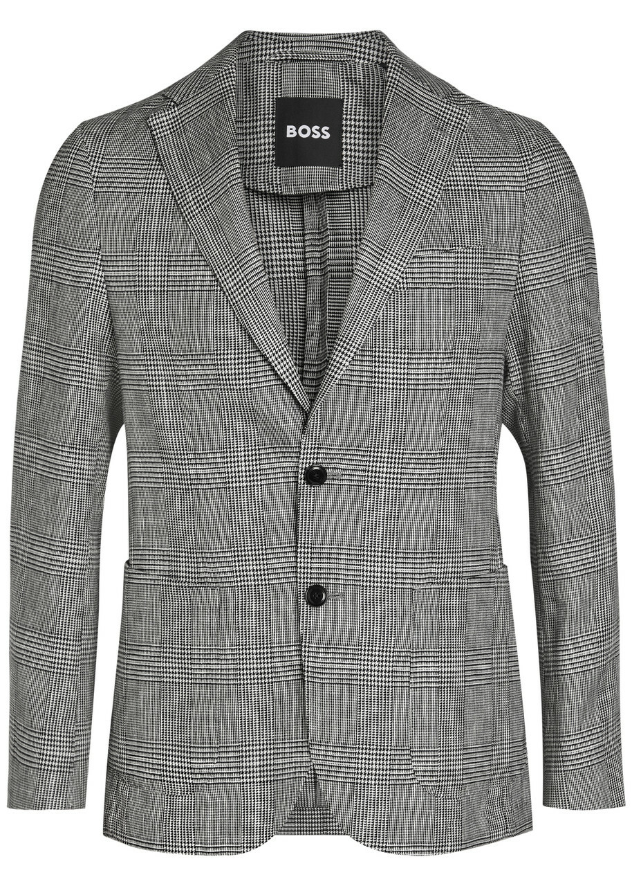 Boss Hanry Checked Cotton and Linen-wool Blazer Grey