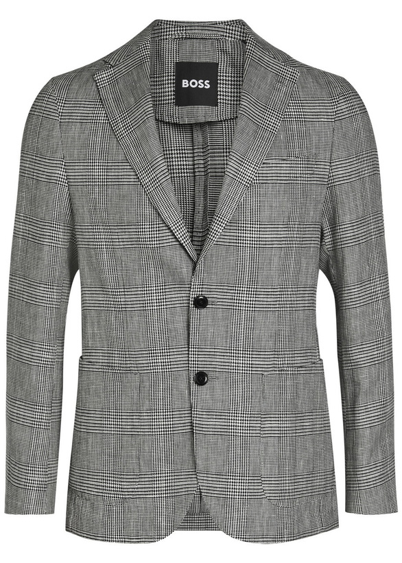 Photo: Boss Hanry Checked Cotton and Linen-wool Blazer Grey