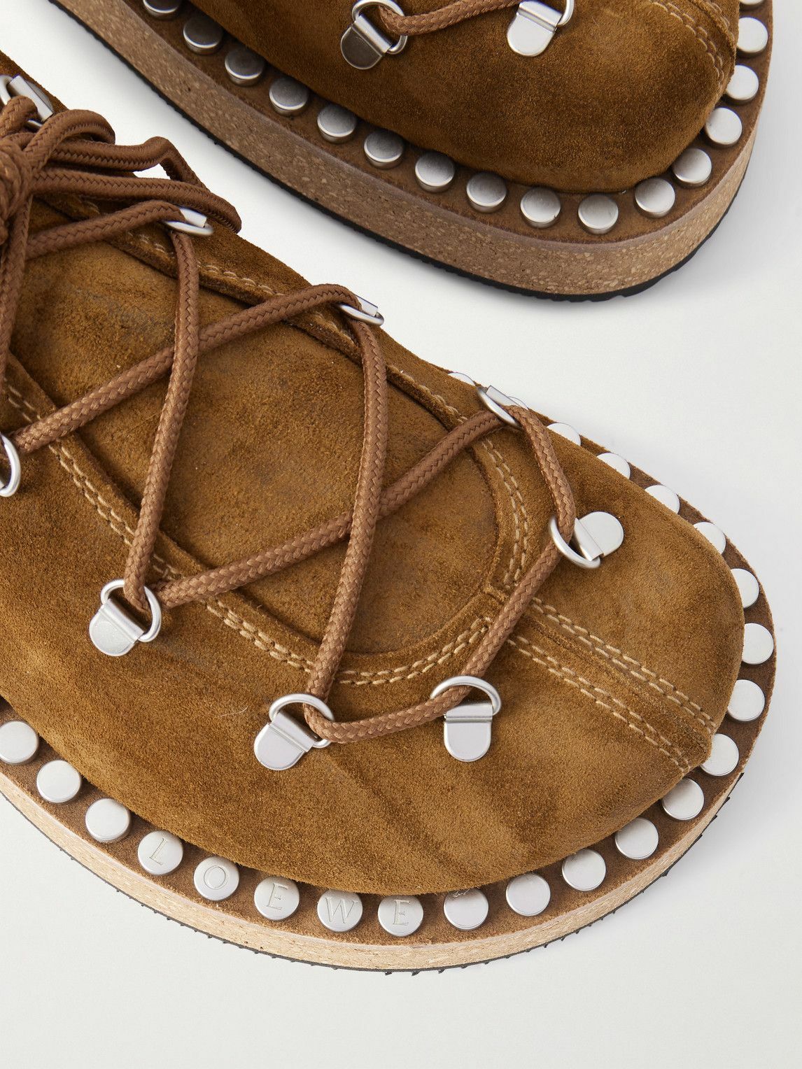 LOEWE - Rivet Studded Suede Shoes - Brown