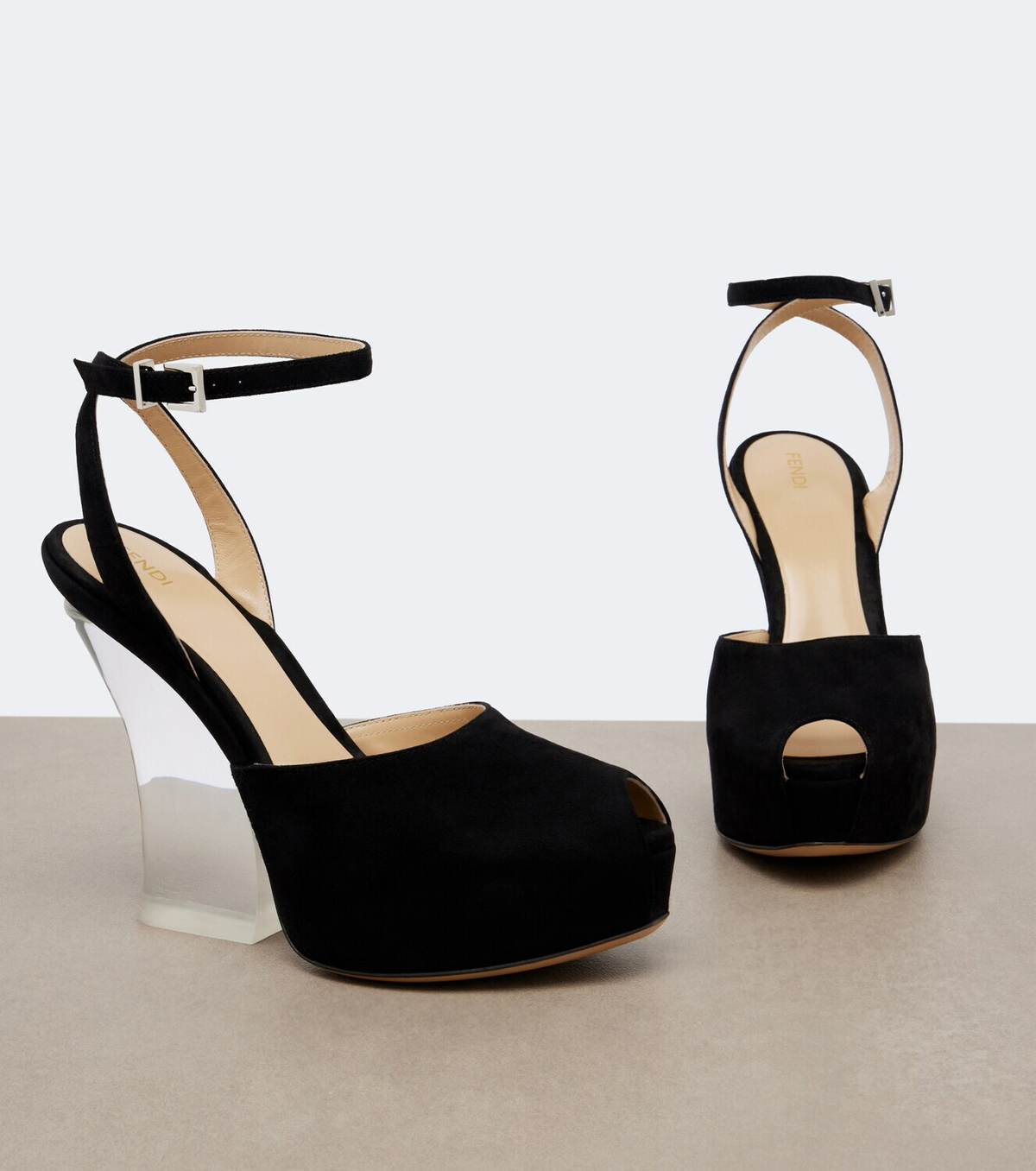 Fendi Suede platform peep-toe pumps