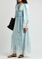 Lug Von Siga Tiara Guipure Lace-trimmed Woven Maxi Dress Light Blue