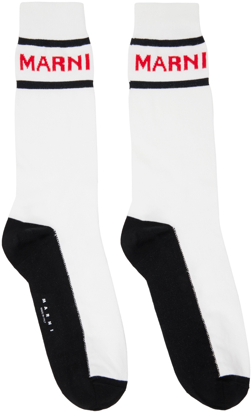 Marni White & Black Logo Socks Marni