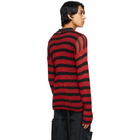 Raf Simons Black and Red Striped Open Knit Sweater