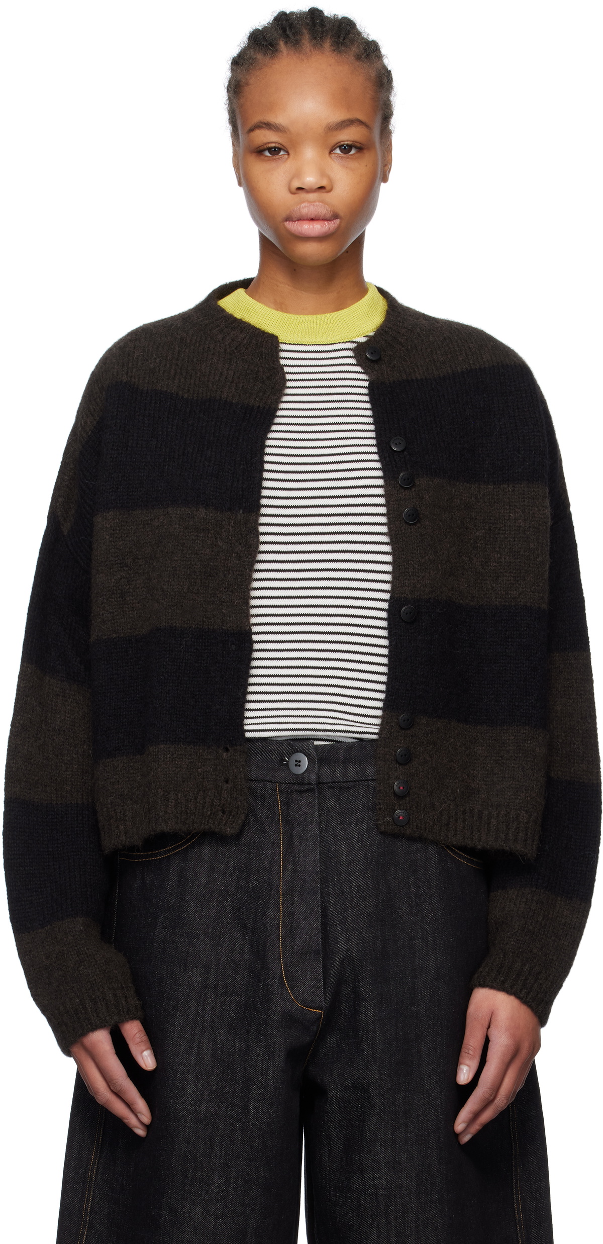 Cordera Black & Brown Baby Alpaca Bicolor Cardigan CORDERA